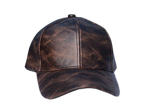 Dark Brown Distressed Leather Cap